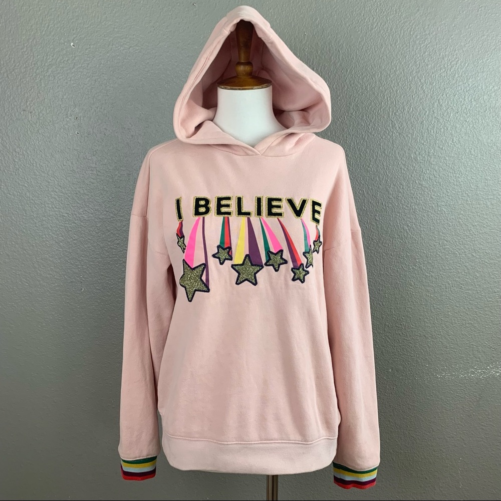 Boden “I Believe” star graphic hooded sweatshirt